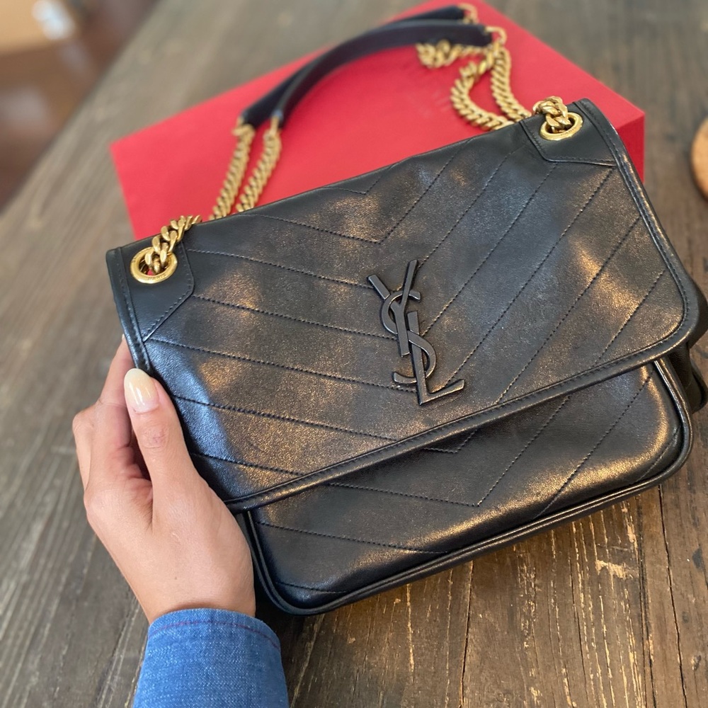 YSL Medium Niki Leather Shoulder Bag in black